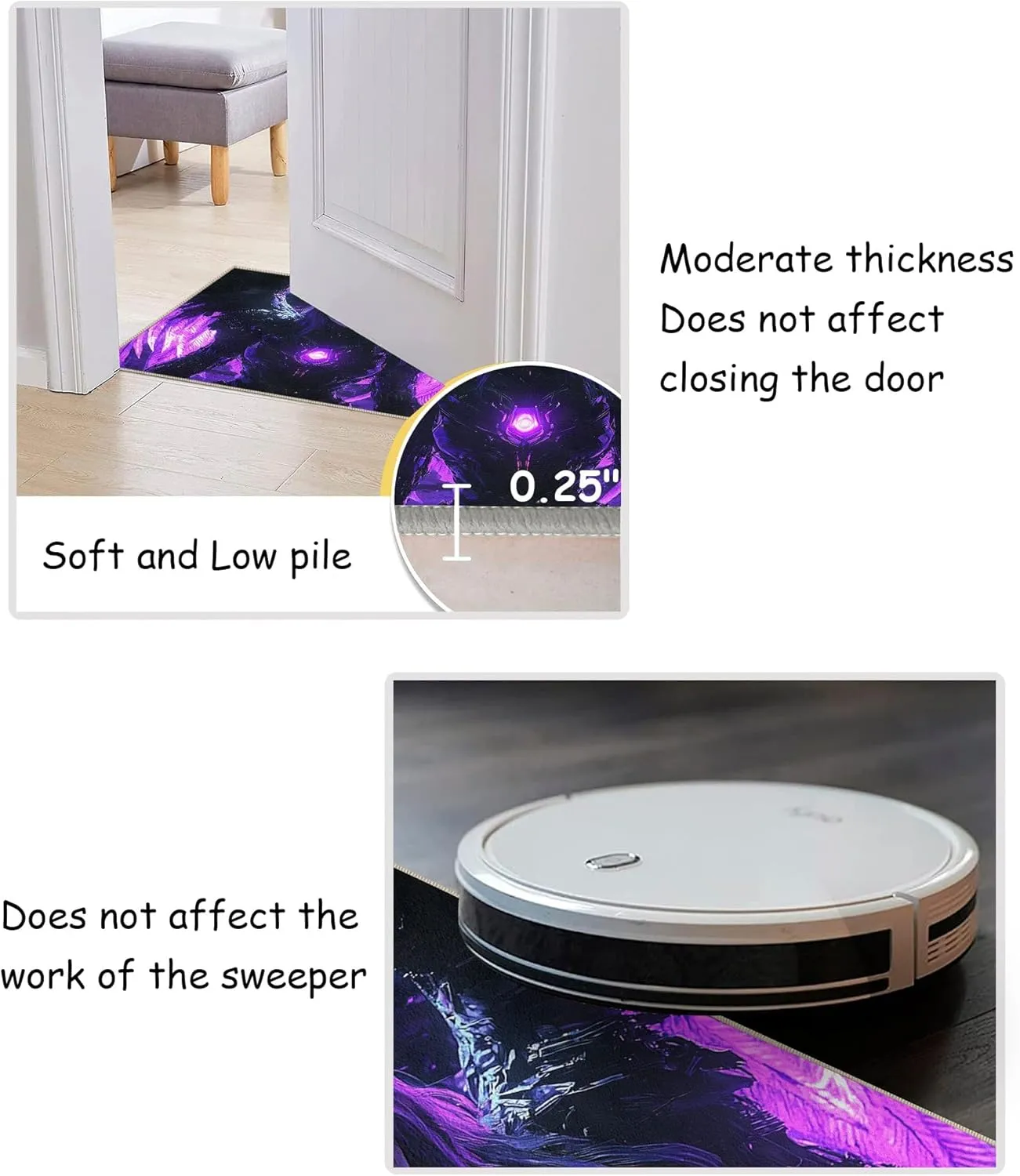 Area Rugs 2.6'x3.9' Non Slip Anime Rug Foldable Machine Washable 3D Purple Wings Black Armor Girl Pattern Carpet Low Pile Faux Wool Comfy Fluffy Floor Carpet for Various Scenes Home Decor Aesthetic