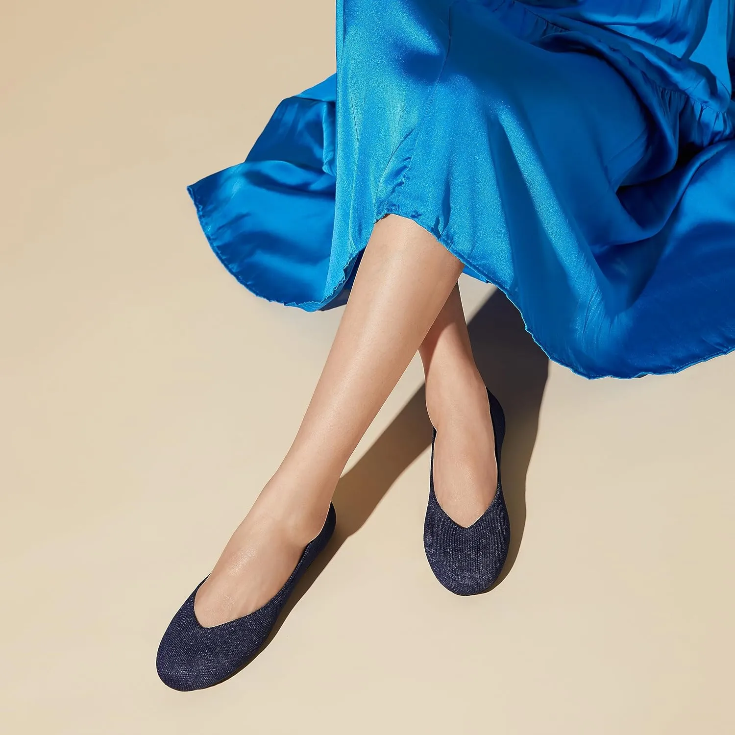 Arromic Flats Shoes for Women, Round Toe V-Cut Knit Ballet Flats Washable with Heel Pad, Soft Slip on Dressy Shoes for Business Casual, Office, Work, Wedding