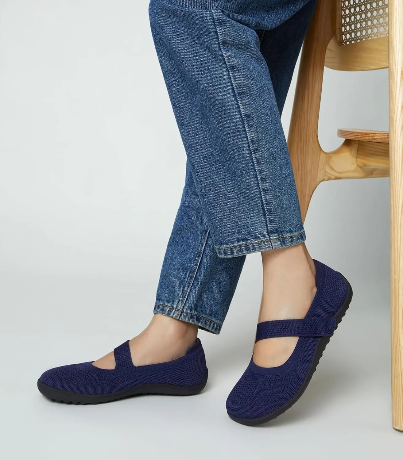 Arromic Wide Toe Box Flat Shoes Women Mary Jane Flat Shoes Comofortable Ballet Flat with Adjustable Straps Slip on Washable Knit Casual Flats