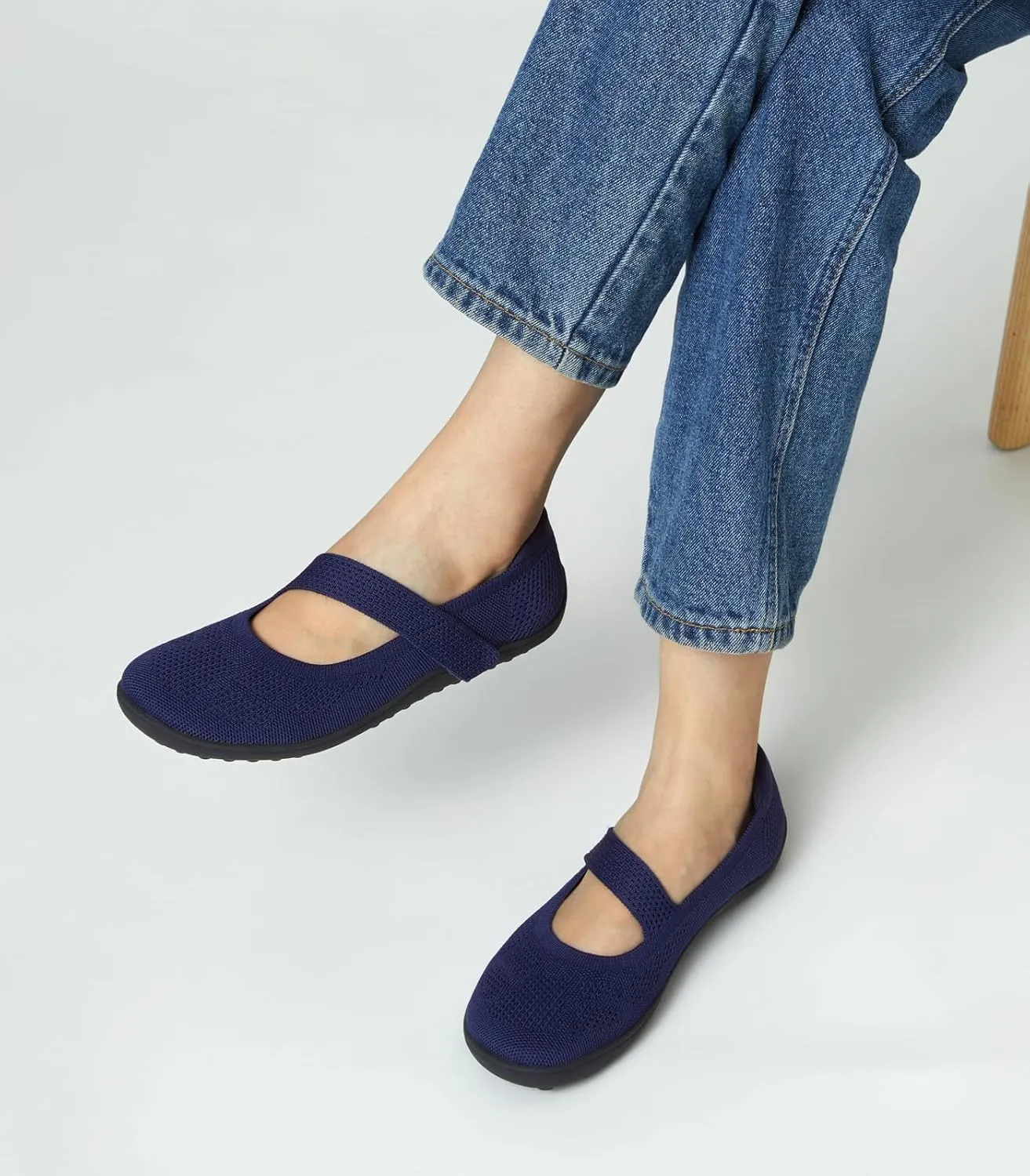 Arromic Wide Toe Box Flat Shoes Women Mary Jane Flat Shoes Comofortable Ballet Flat with Adjustable Straps Slip on Washable Knit Casual Flats