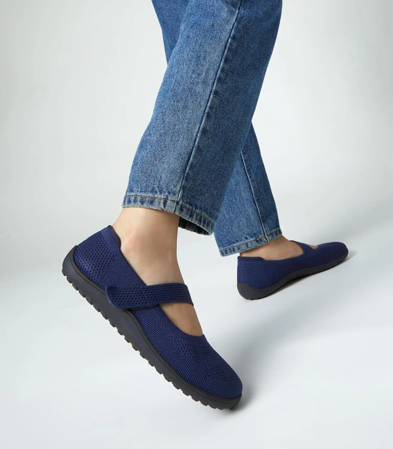 Arromic Wide Toe Box Flat Shoes Women Mary Jane Flat Shoes Comofortable Ballet Flat with Adjustable Straps Slip on Washable Knit Casual Flats