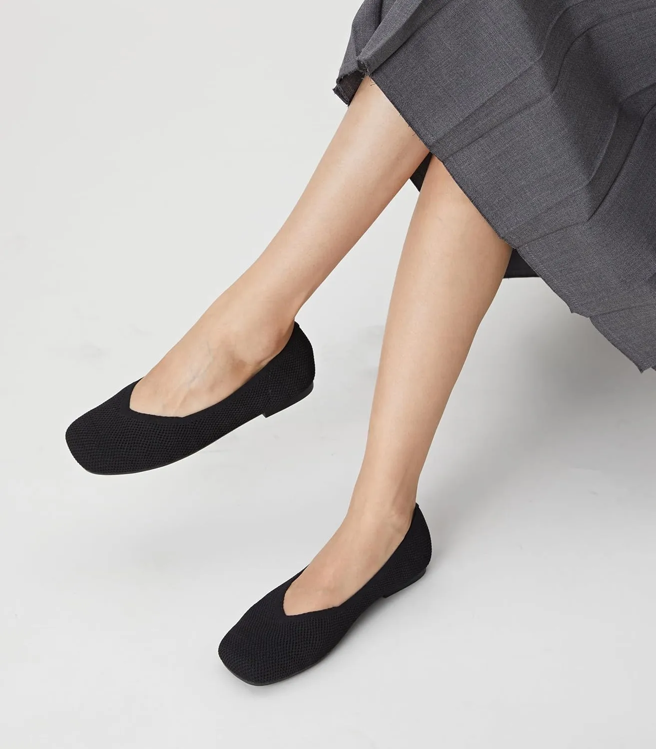 Arromic Wide Width Flats for Women Square Toe Ballet Flats Shoes Comfortable Slip On Knit Dressy Flats