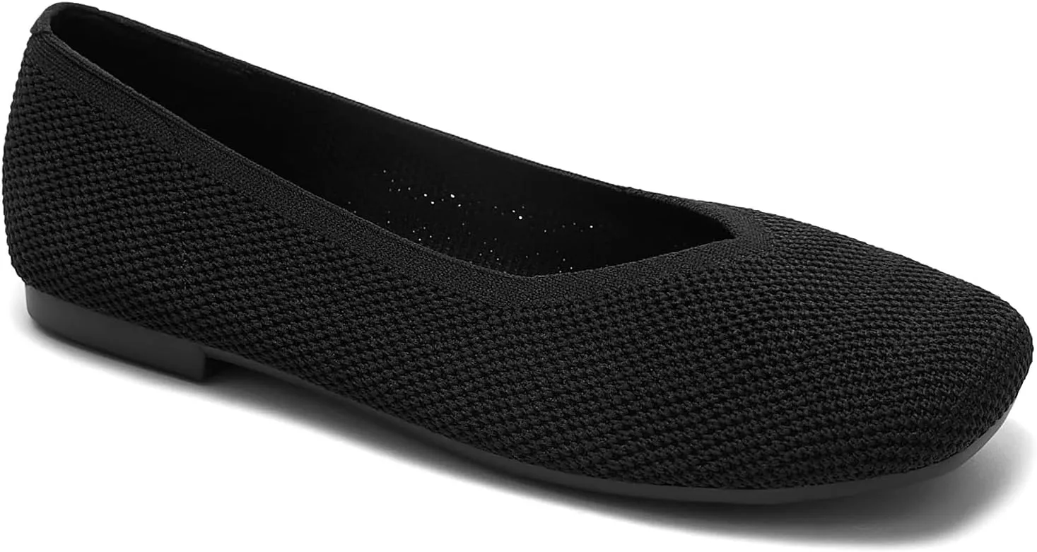 Arromic Wide Width Flats for Women Square Toe Ballet Flats Shoes Comfortable Slip On Knit Dressy Flats