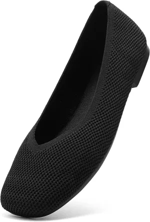 Arromic Wide Width Flats for Women Square Toe Ballet Flats Shoes Comfortable Slip On Knit Dressy Flats