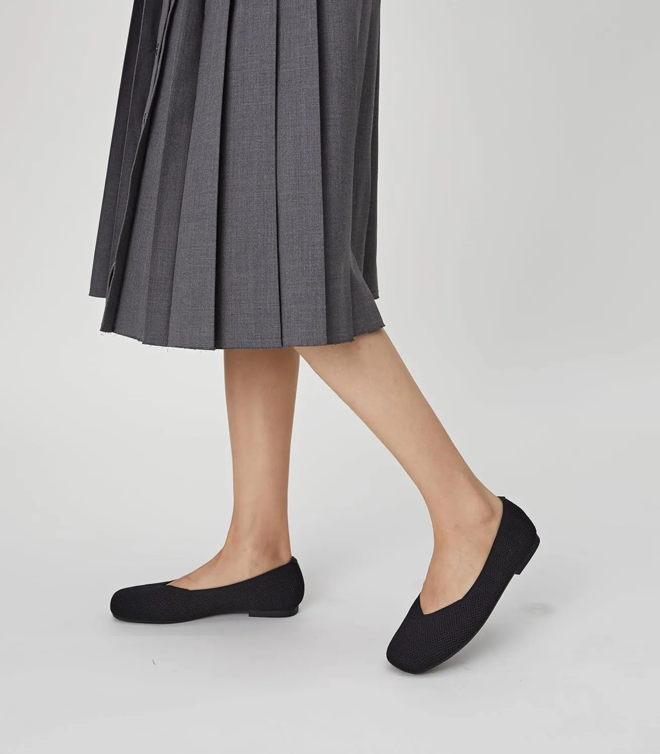 Arromic Wide Width Flats for Women Square Toe Ballet Flats Shoes Comfortable Slip On Knit Dressy Flats