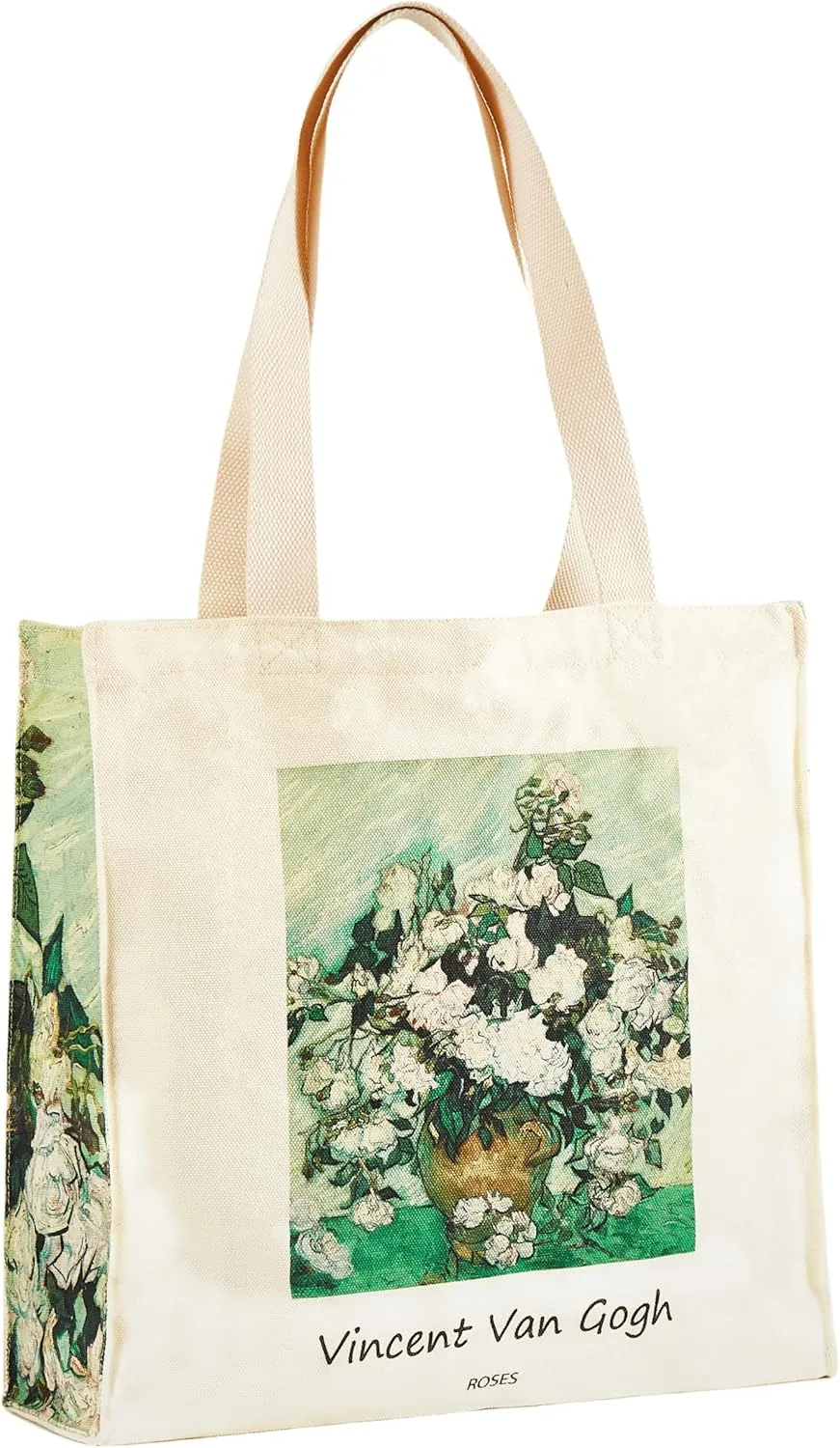 Art Canvas Tote Bag for Women with false flat bottom, zippers,interior Pocket,suitable for Shopping,Work,Travel