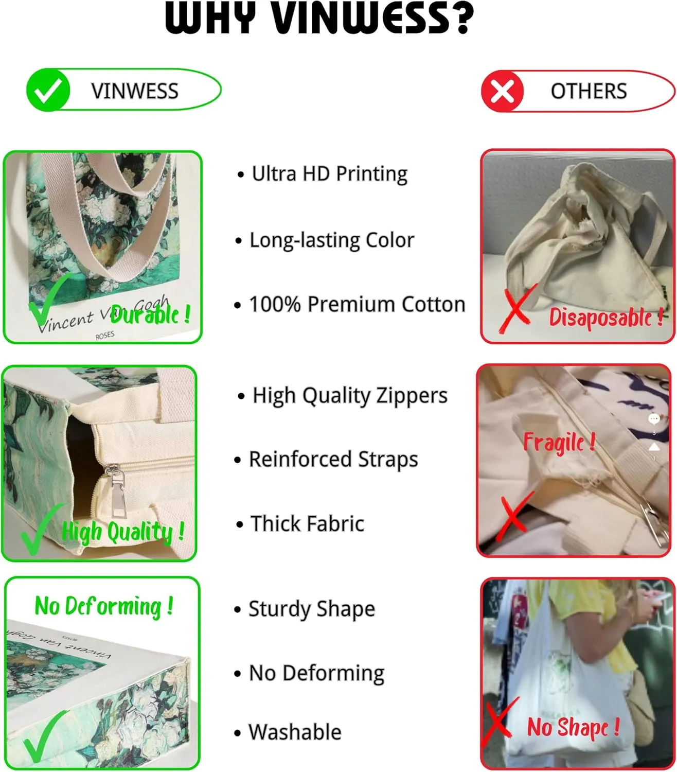 Art Canvas Tote Bag for Women with false flat bottom, zippers,interior Pocket,suitable for Shopping,Work,Travel