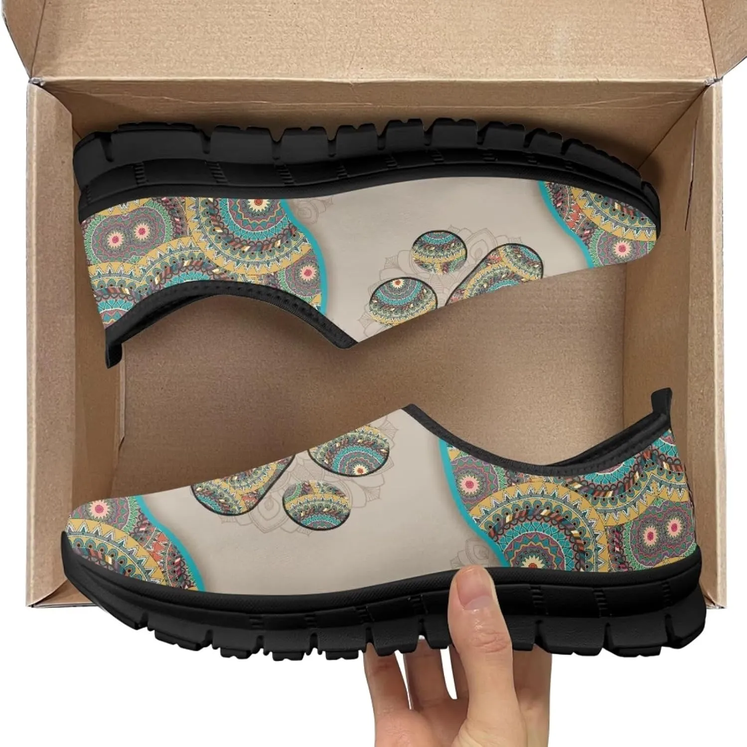 Aztec Walking Shoes for Women Casual Slip On Non Skid Flat Sneakers Fashion Breathable Tennis Work Footwear