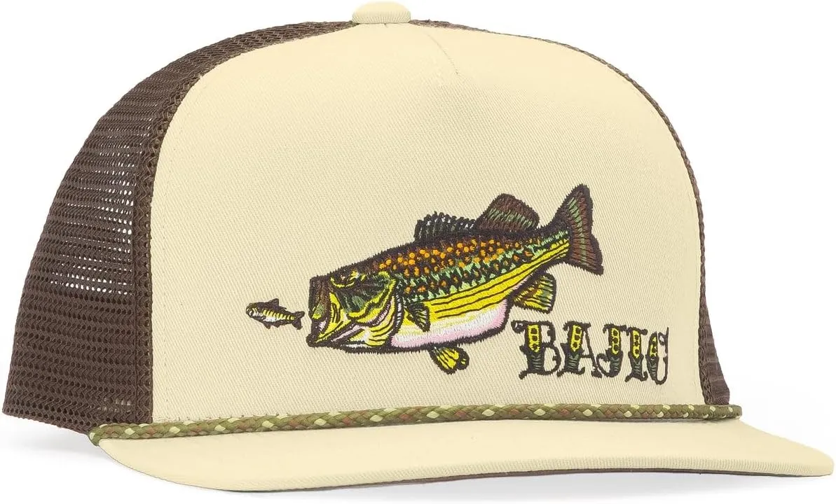 Bajío Flat Brim Fishing Hat – Marine Art Snapback Trucker Cap with Embroidered Ocean Design, Breathable and Coastal-Ready