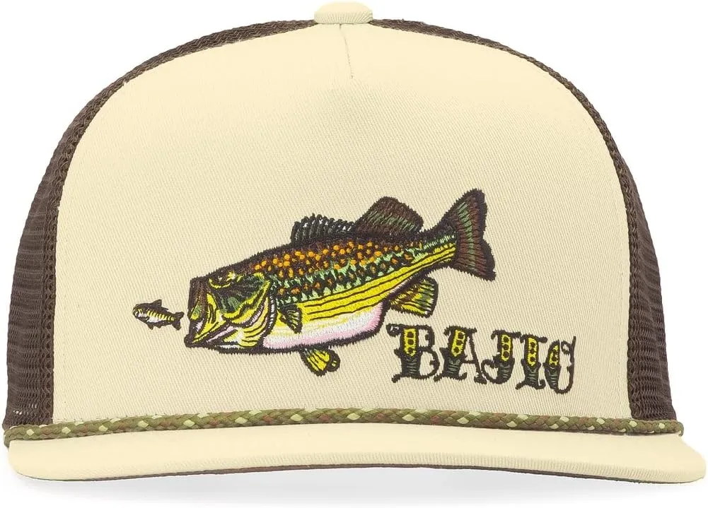 Bajío Flat Brim Fishing Hat – Marine Art Snapback Trucker Cap with Embroidered Ocean Design, Breathable and Coastal-Ready