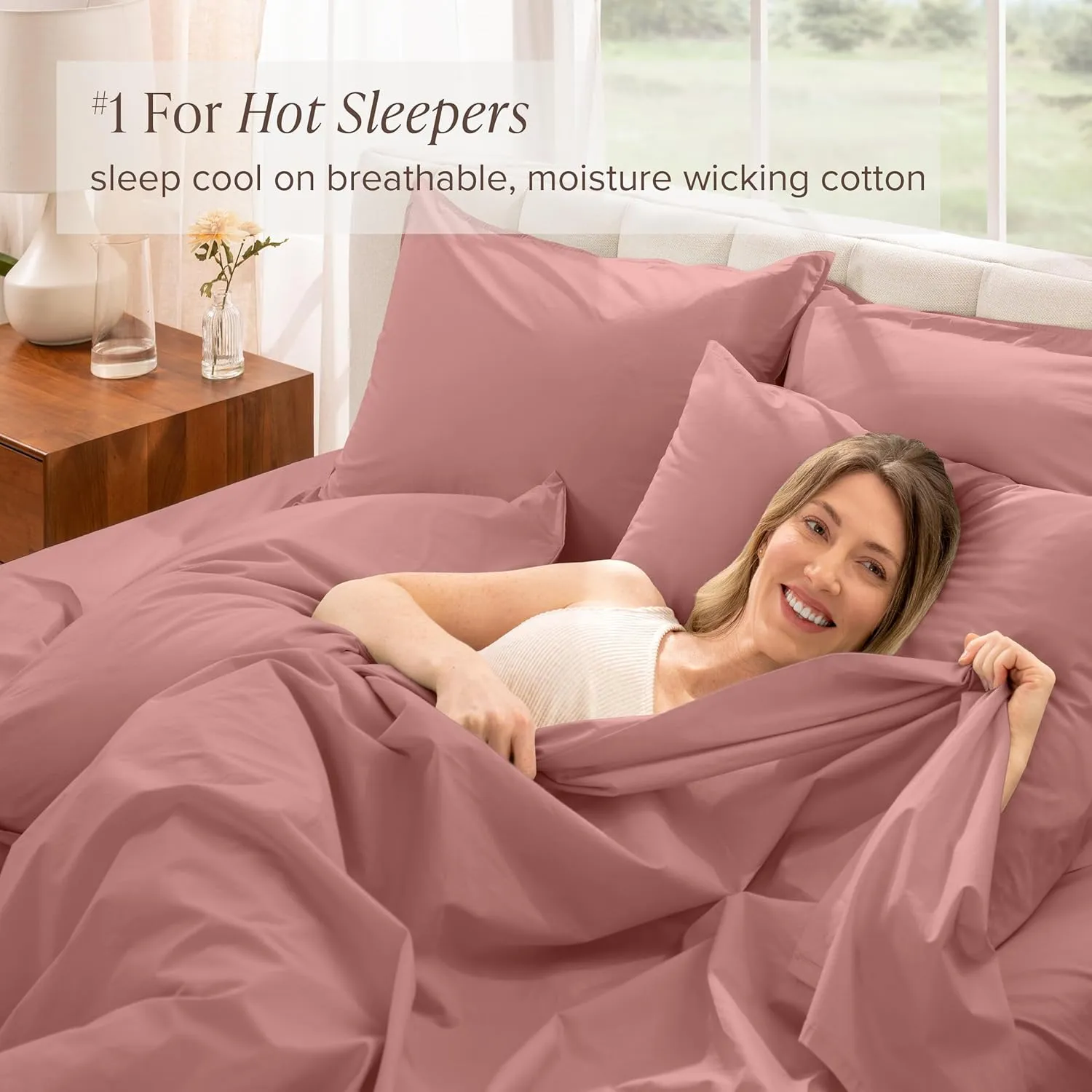Bare Home 100% Organic Cotton Twin XL Sheet Set - Crisp Percale Weave - 260 Thread Count - Lightweight & Breathable - Bedding Sheets & Pillowcases (Twin XL, Dusty Rose)