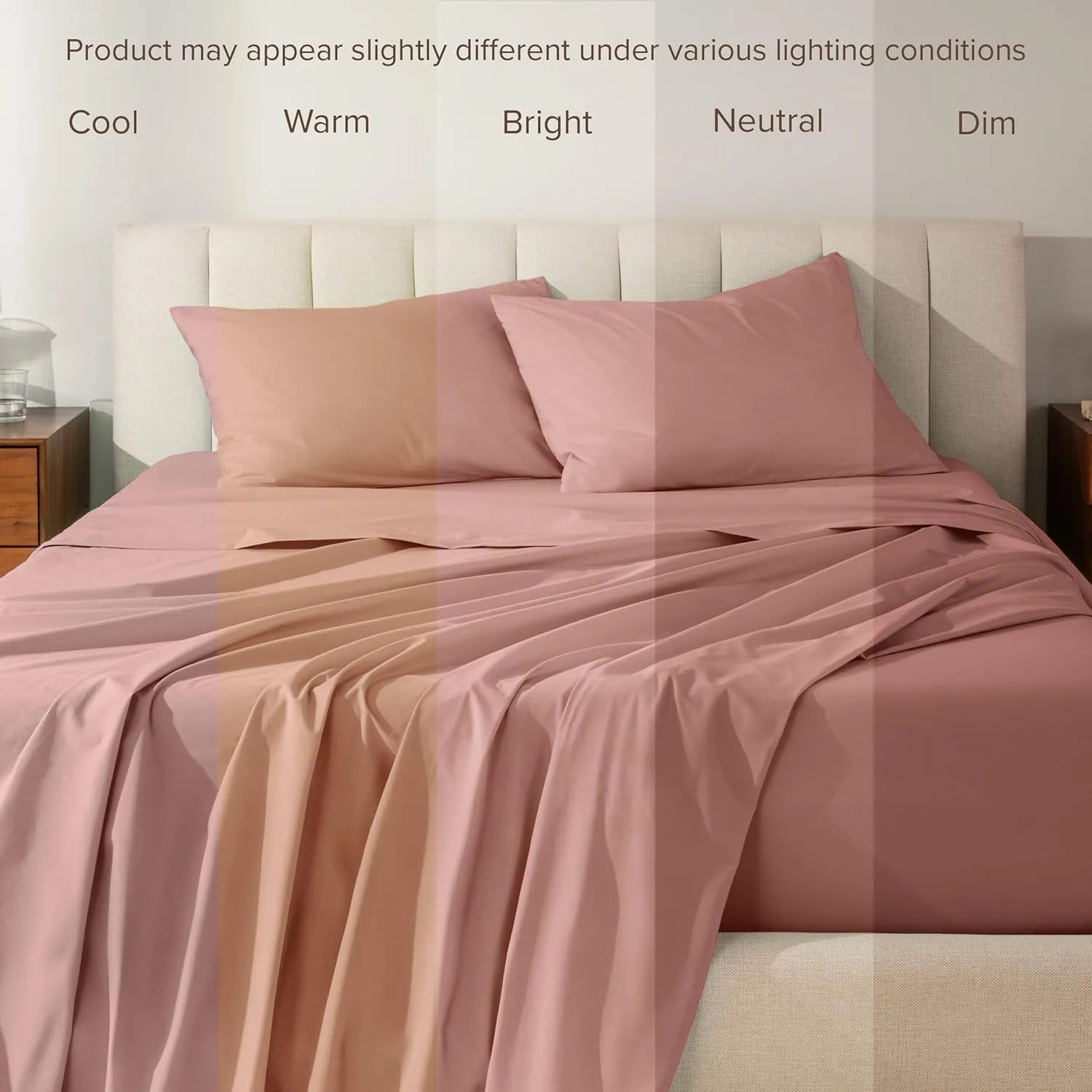 Bare Home 100% Organic Cotton Twin XL Sheet Set - Crisp Percale Weave - 260 Thread Count - Lightweight & Breathable - Bedding Sheets & Pillowcases (Twin XL, Dusty Rose)