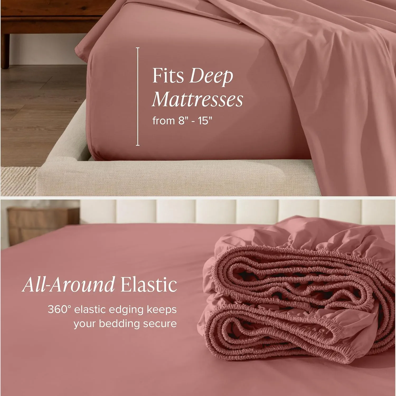 Bare Home 100% Organic Cotton Twin XL Sheet Set - Crisp Percale Weave - 260 Thread Count - Lightweight & Breathable - Bedding Sheets & Pillowcases (Twin XL, Dusty Rose)