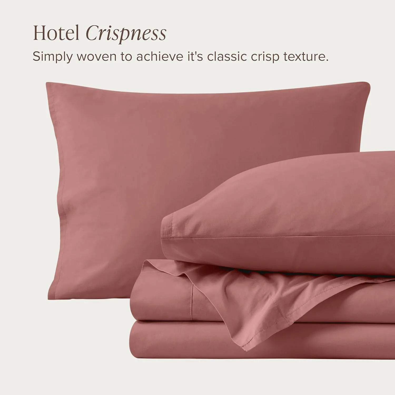 Bare Home 100% Organic Cotton Twin XL Sheet Set - Crisp Percale Weave - 260 Thread Count - Lightweight & Breathable - Bedding Sheets & Pillowcases (Twin XL, Dusty Rose)