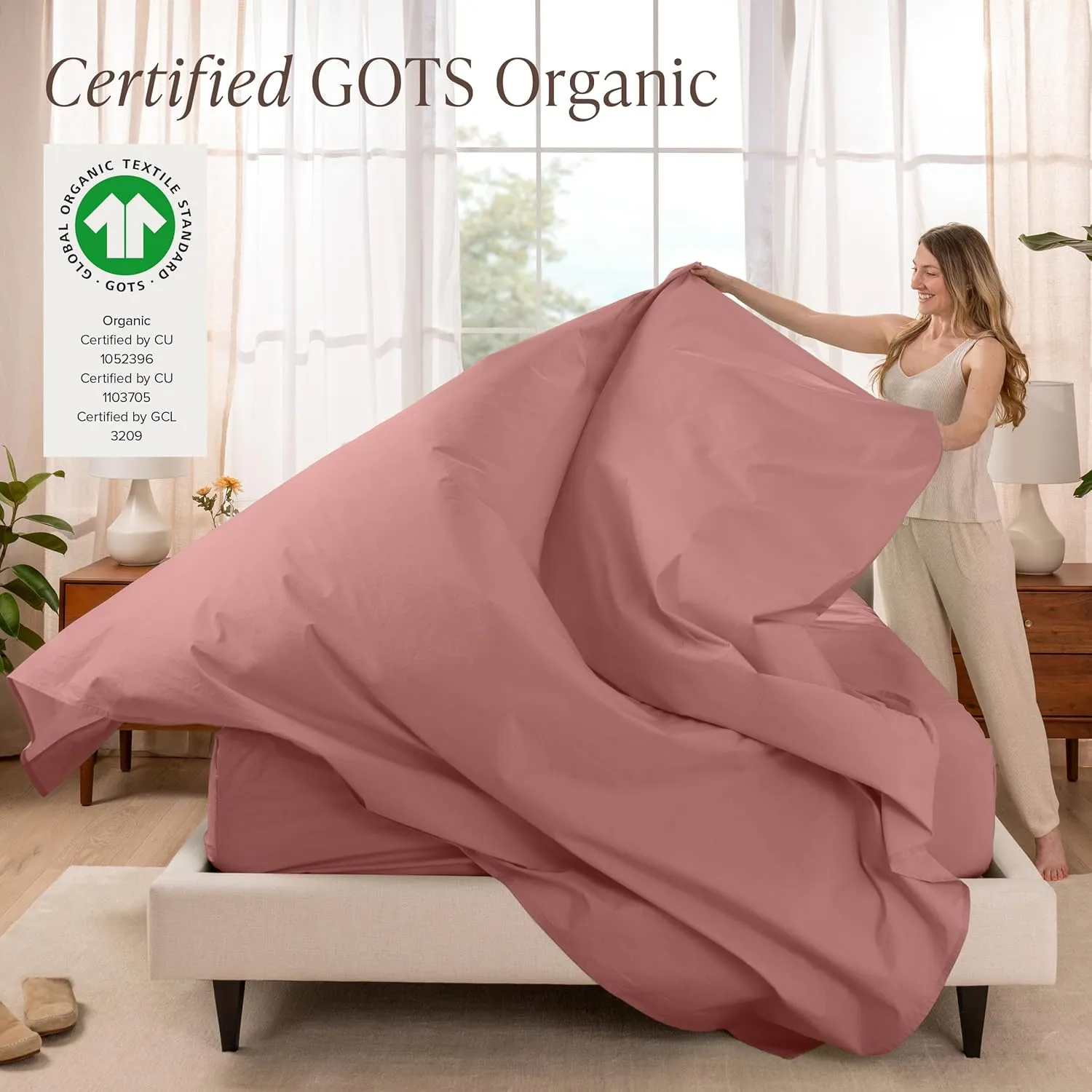 Bare Home 100% Organic Cotton Twin XL Sheet Set - Crisp Percale Weave - 260 Thread Count - Lightweight & Breathable - Bedding Sheets & Pillowcases (Twin XL, Dusty Rose)