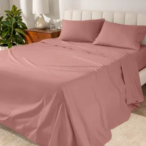 Bare Home 100% Organic Cotton Twin XL Sheet Set - Crisp Percale Weave - 260 Thread Count - Lightweight & Breathable - Bedding Sheets & Pillowcases (Twin XL, Dusty Rose)