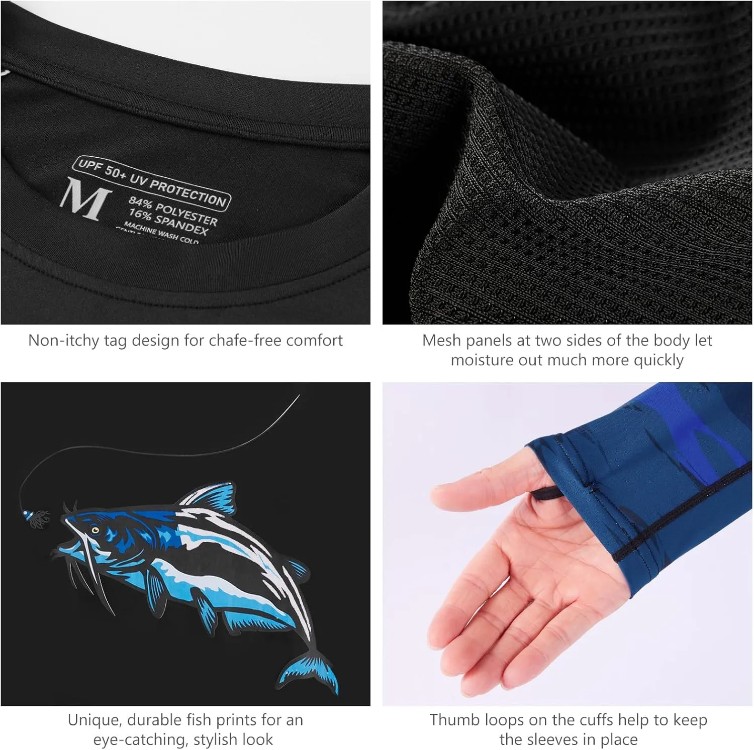 BASSDASH Men’s Fish Graphic UPF 50  Long Sleeve Fishing Shirts Sun Protection Breathable Moisture Wicking T-Shirt
