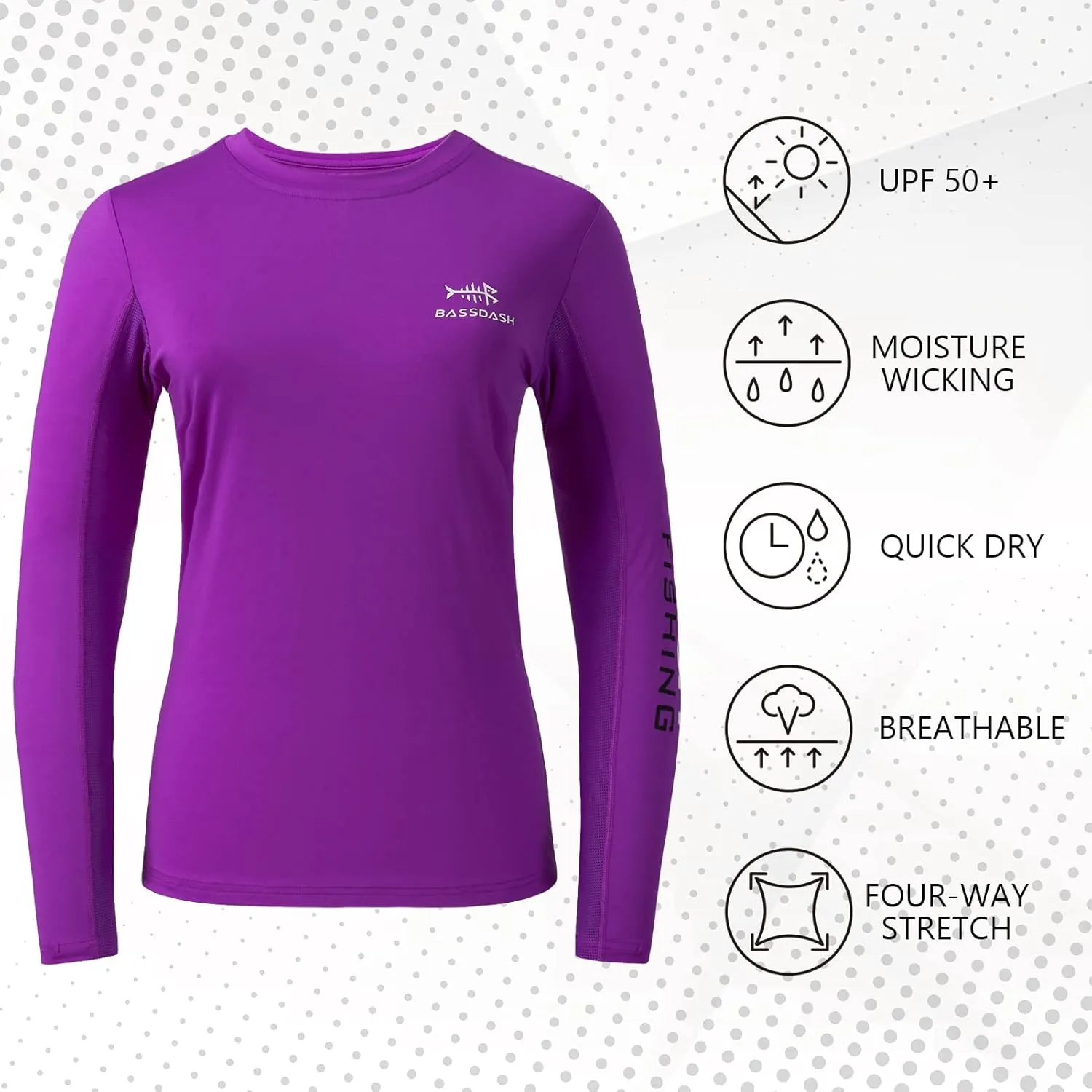BASSDASH Women’s UPF 50  UV Sun Protection Long Sleeve Shirts Quick Dry T-Shirt for Fishing Hiking Kayaking