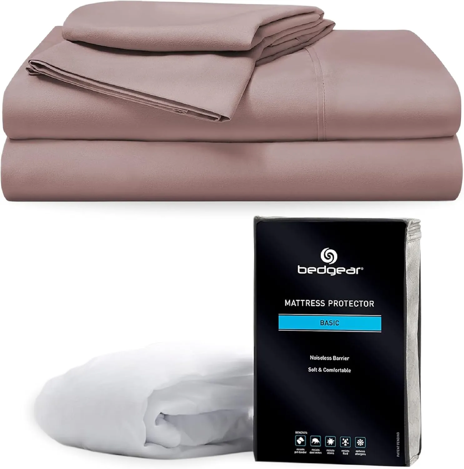 Bedgear King Essentials Bundle: Basic Mattress Protector and Sheet Set - Lightweight, Breathable, Noiseless, Waterproof Fabric Cover with Fitted Sheet, Flat Sheet, and 2 Pillowcases - Blush