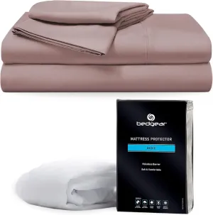 Bedgear King Essentials Bundle: Basic Mattress Protector and Sheet Set - Lightweight, Breathable, Noiseless, Waterproof Fabric Cover with Fitted Sheet, Flat Sheet, and 2 Pillowcases - Blush