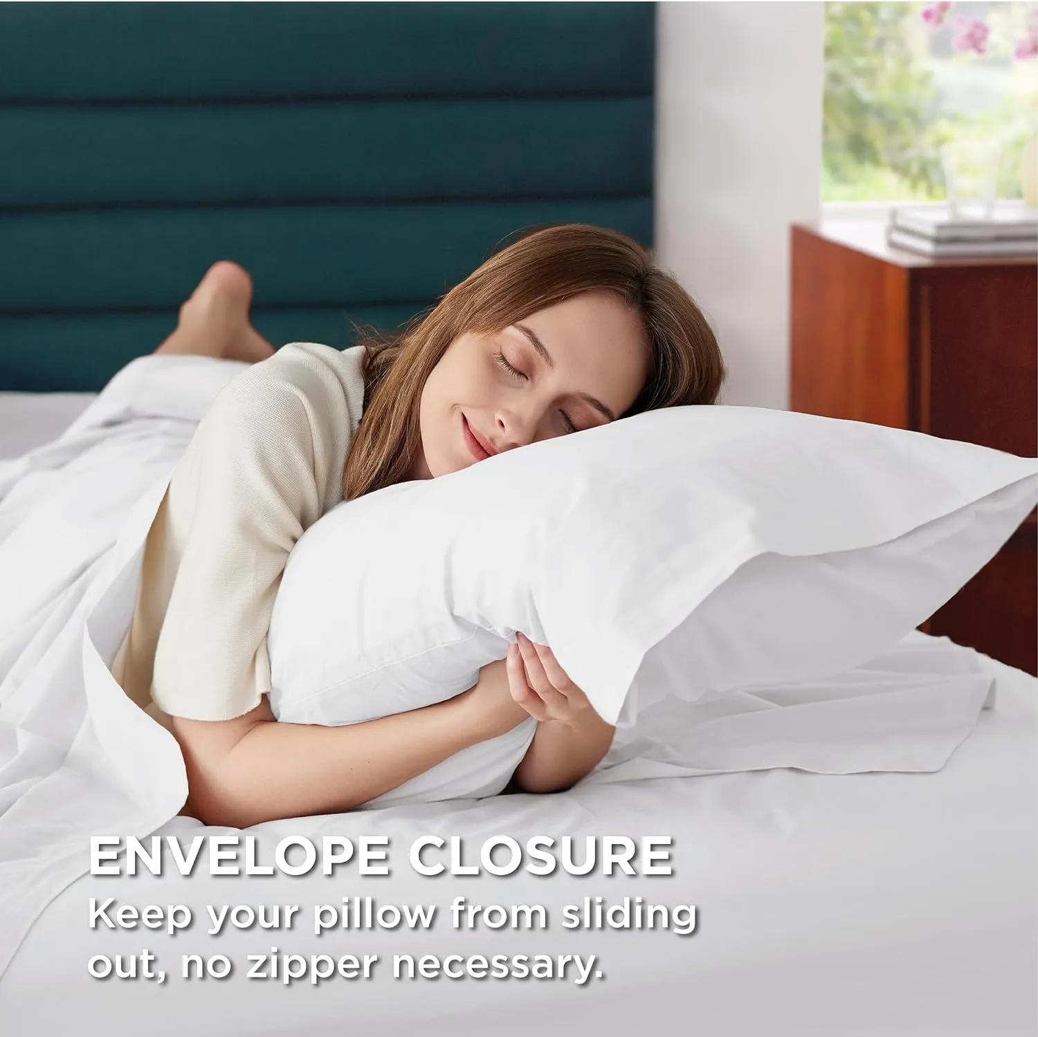 Bedsure 100% Cotton Percale Sheets Queen Size, Queen Sheet Set with Deep Pocket Up to 16 Inches, Breathable & Crirsp Soft, Bedsheet & Pillowcase Sets, 4 Pieces, White