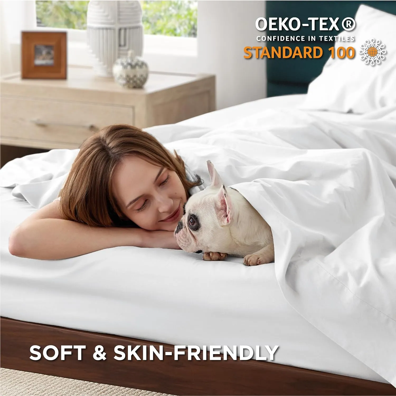 Bedsure 100% Cotton Percale Sheets Queen Size, Queen Sheet Set with Deep Pocket Up to 16 Inches, Breathable & Crirsp Soft, Bedsheet & Pillowcase Sets, 4 Pieces, White