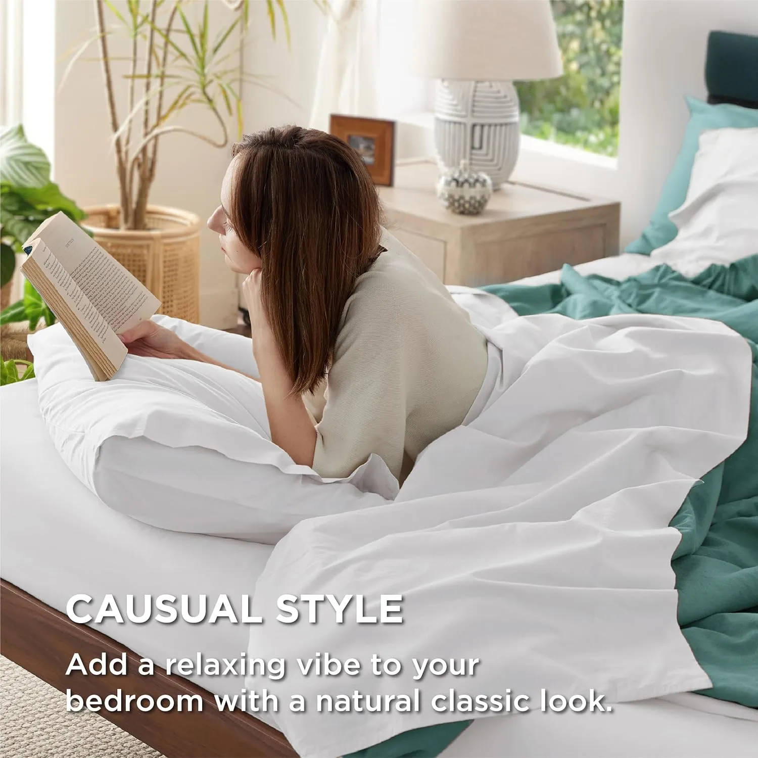 Bedsure 100% Cotton Percale Sheets Queen Size, Queen Sheet Set with Deep Pocket Up to 16 Inches, Breathable & Crirsp Soft, Bedsheet & Pillowcase Sets, 4 Pieces, White