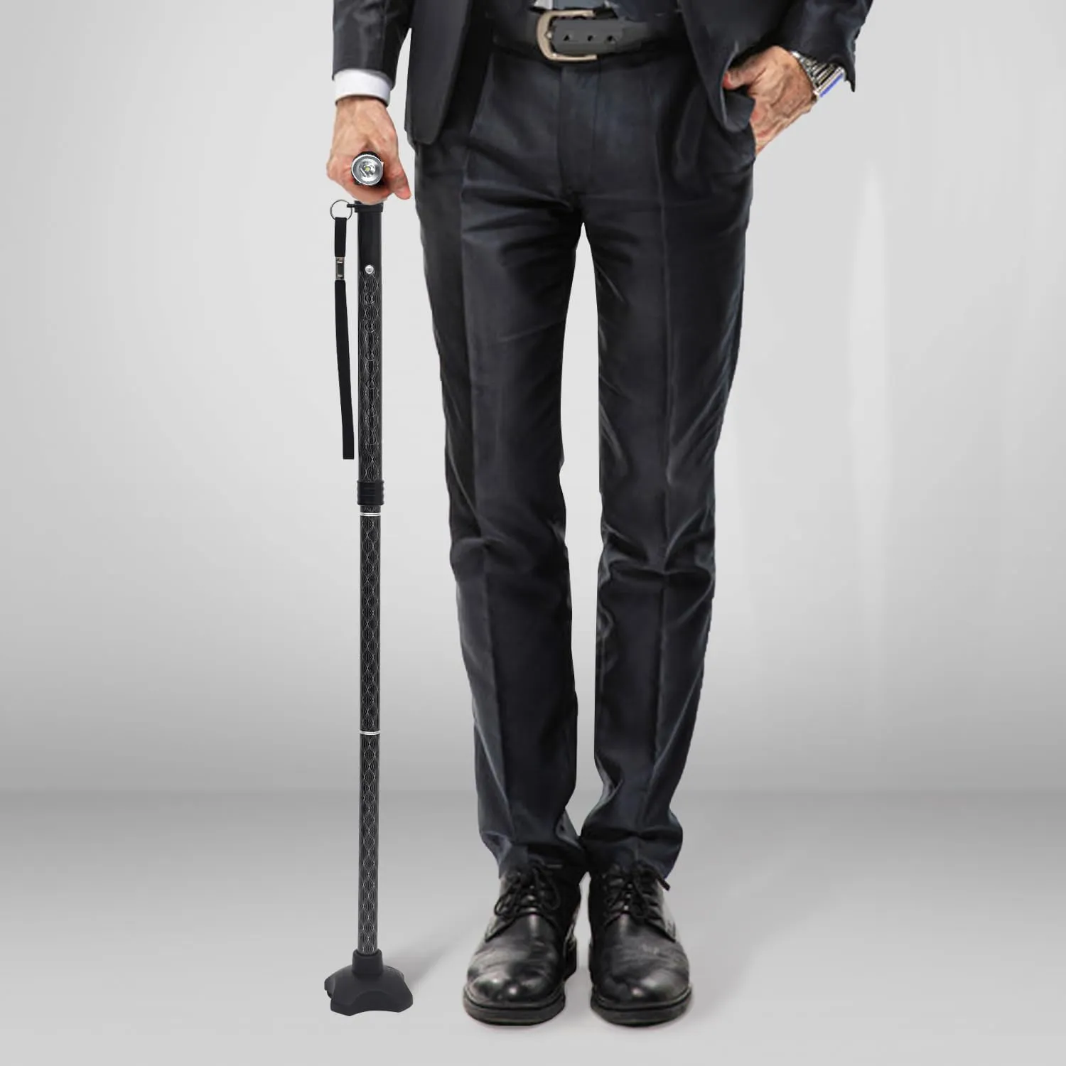 BeneCane Walking Cane for Women Folding Cane for Men with Two Led Lights Quad Cane with Stable Base Lightweight and Adjustable Walking Stick