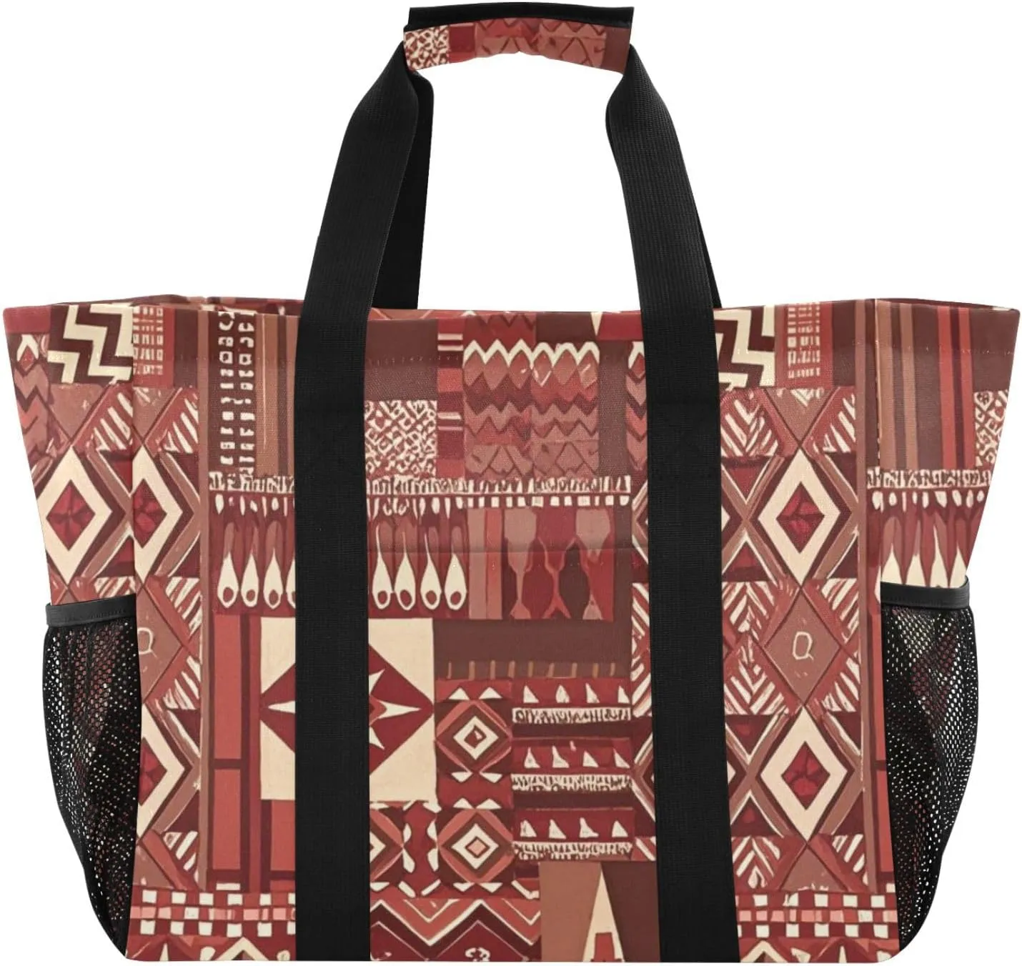 Boho Reddish Brown Vintage Texture Utility Bag Foldable Beach Bag With Pockets Resuable Grocery Bags Canvas Laundry Bags