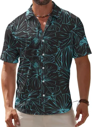 BOJIN Men's Hawaiian Wrinkle Free Short Sleeve Button Down Tropical Floral Beach Vacation Shirt