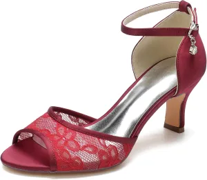 Bridal Shoes Lace Wedding Sandals for Women mid Heels Stiletto Heeled Pumps Peep Toe Formal Evening Prom Party Dress Shoes