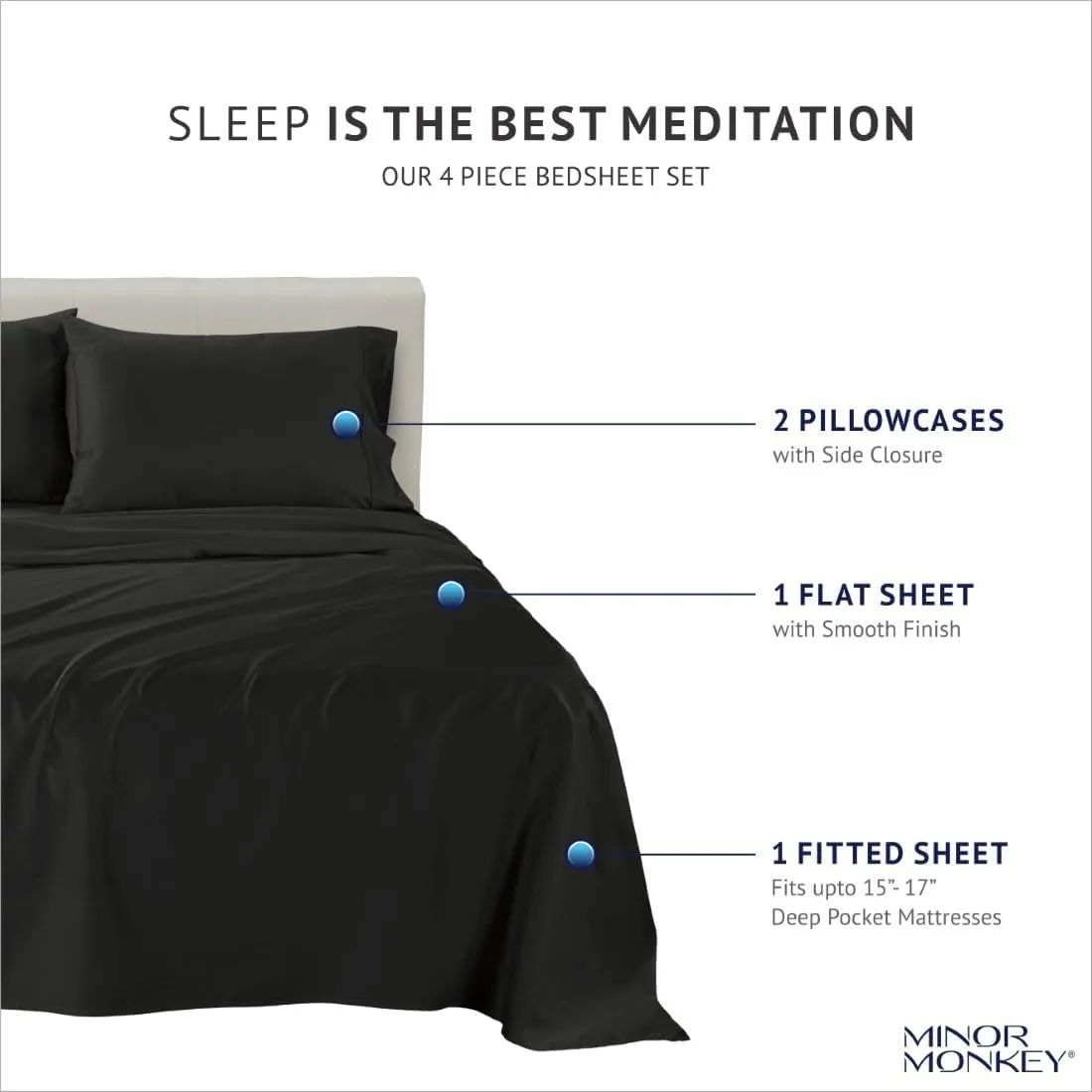 California King Size Egyptian Cotton Sheets, Luxury 1000 Thread Count 4Pc Cal. King Sheets Set, Soft Certified Sateen Weave 16" Deep Pocket, Breathable Cooling Bedding Sheets Set - Black