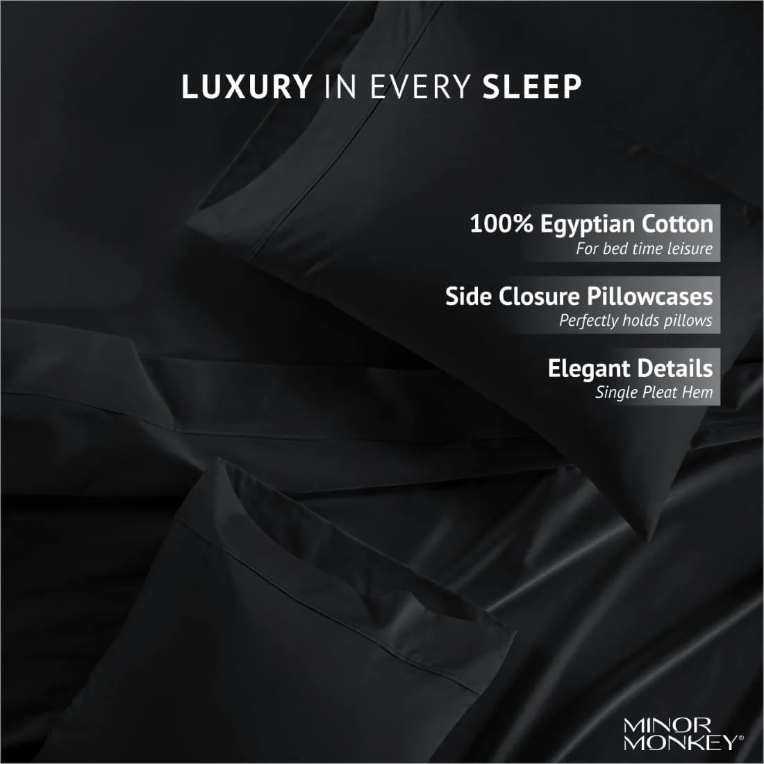 California King Size Egyptian Cotton Sheets, Luxury 1000 Thread Count 4Pc Cal. King Sheets Set, Soft Certified Sateen Weave 16" Deep Pocket, Breathable Cooling Bedding Sheets Set - Black