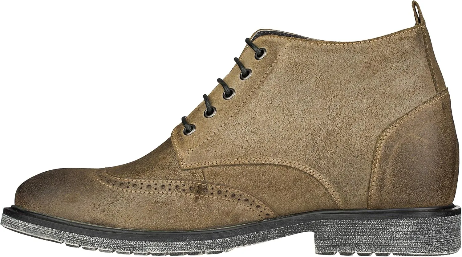 CALTO Men's Invisible Height Increasing Elevator Shoes - Khaki Premium Leather Lace-up Lightweight Wing-tip Work Boots - 3 Inches Taller - S3653 - Size 8 D(M) US