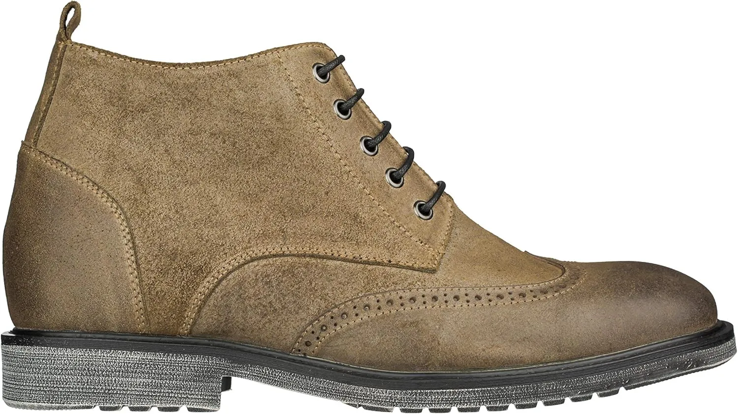 CALTO Men's Invisible Height Increasing Elevator Shoes - Khaki Premium Leather Lace-up Lightweight Wing-tip Work Boots - 3 Inches Taller - S3653 - Size 8 D(M) US