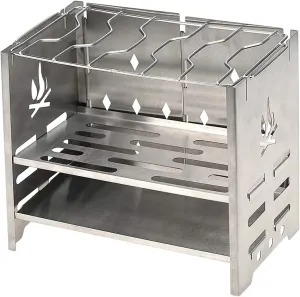 Camping Stove Outdoor Wood Burning Camp Stove Potable Folding Stainless Steel Backpacking Stove Outdoor Camping Stove (Color : Silver, Size : One Size) (Silver One Size)