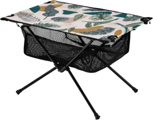 Camping Table Portable Outdoor Folding Table with Storage Mesh for Hiking Picnics BBQ Cooking Dining Kitchen Backpacking Abstract Leaves