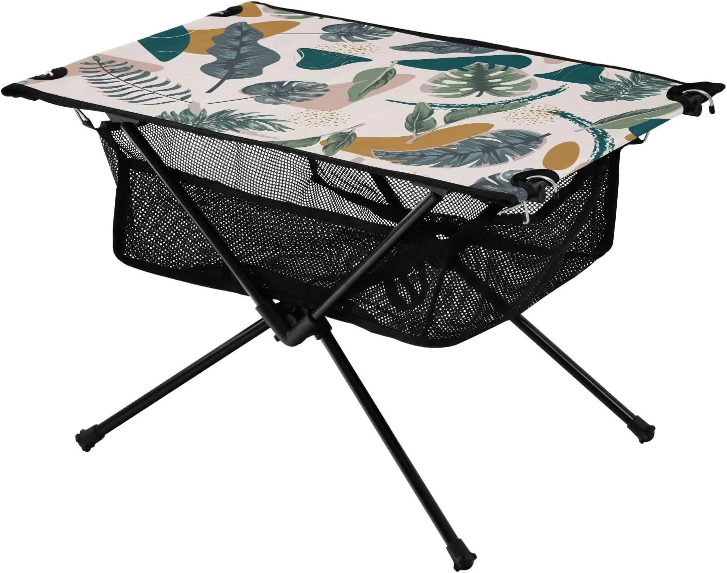Camping Table Portable Outdoor Folding Table with Storage Mesh for Hiking Picnics BBQ Cooking Dining Kitchen Backpacking Abstract Leaves