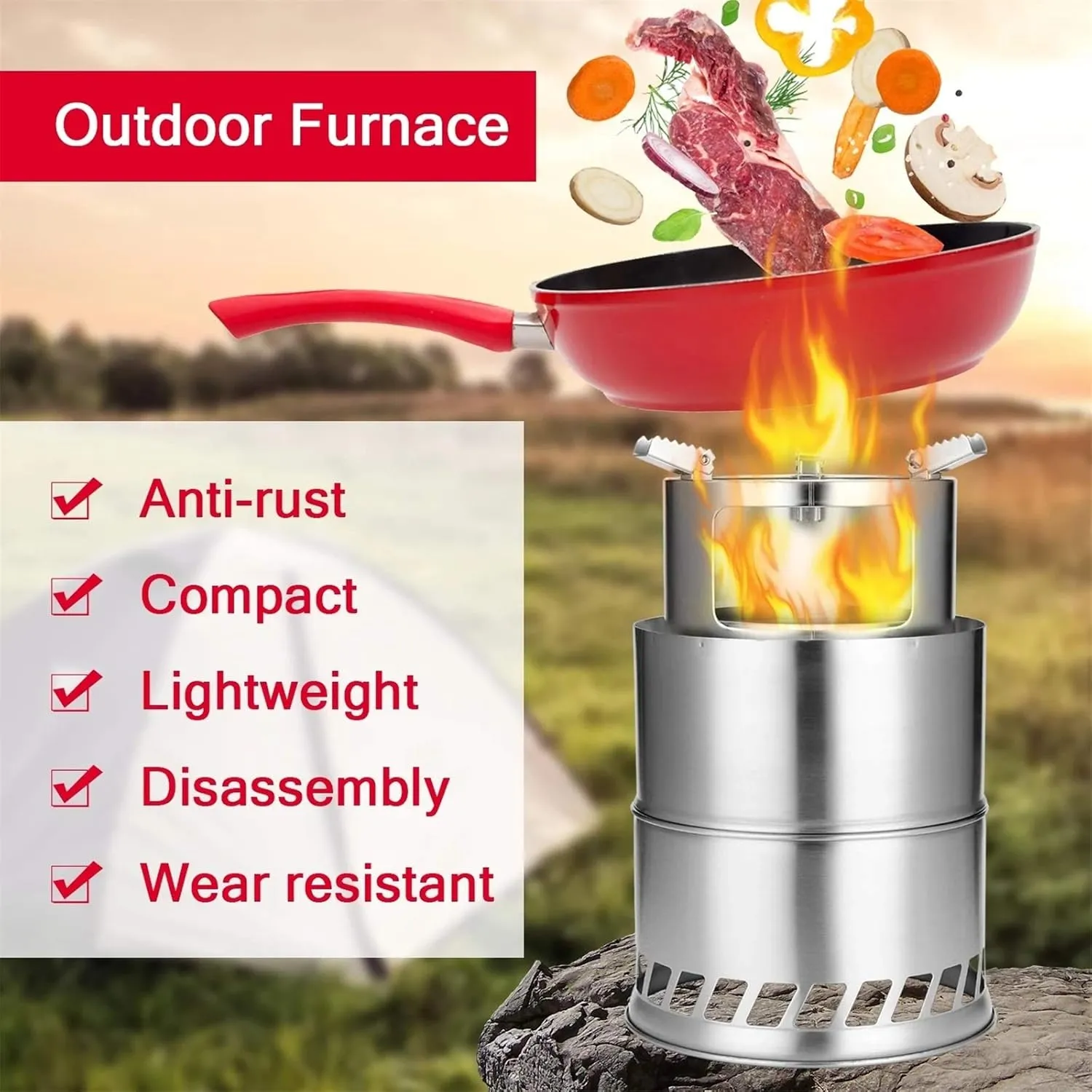 Camping Wood Stove Portable Wood Burning Backpacking Stove Folding Camping Wood Stove for Camping Hiking BBQ