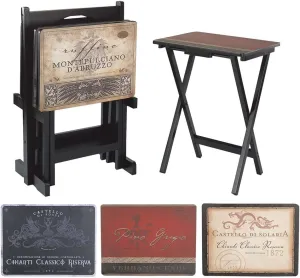 Cape Craftsmen Tuscan Italian Wine Label Classic TV Dinner Tray | Set of 4 | Foldable with Stand | Easy Storage Decorative Serving Tables for Home Activities