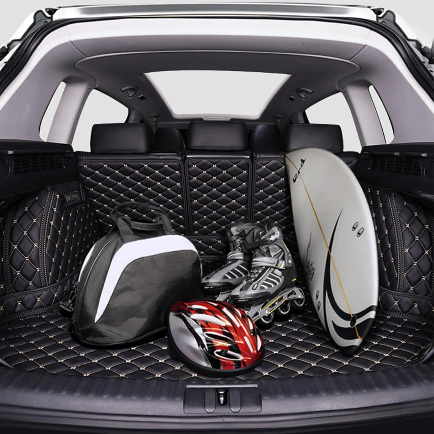 Car Boot Liner Mat for Mitsubishi Outlander（7seats） 2016-2018 Full Coverage Leather Car Boot Protector Waterproof Boot Liner Interior Accessories,D