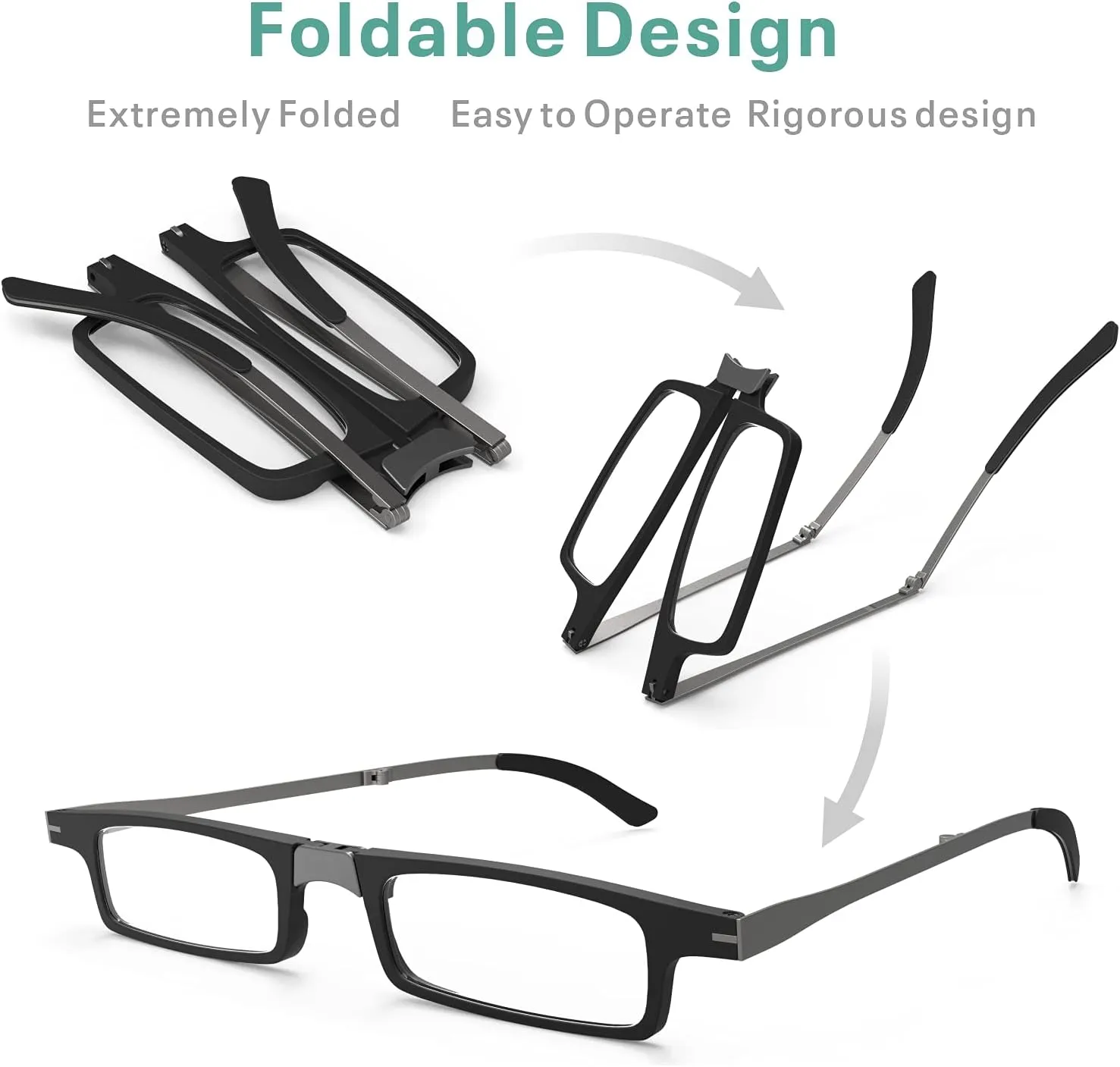 Case Upgrade Ultra-light and Thin Foldable Reading Glasses Folding Readers for Men Women Compact Portable Rectangle Eyewear Case (Black, 2.25)