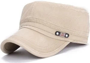 ChezAbbey Military Flat Top Cap Army Cadet Cotton Adjustable Hat Unisex Basic Quick Dry Baseball Hat for Men Women