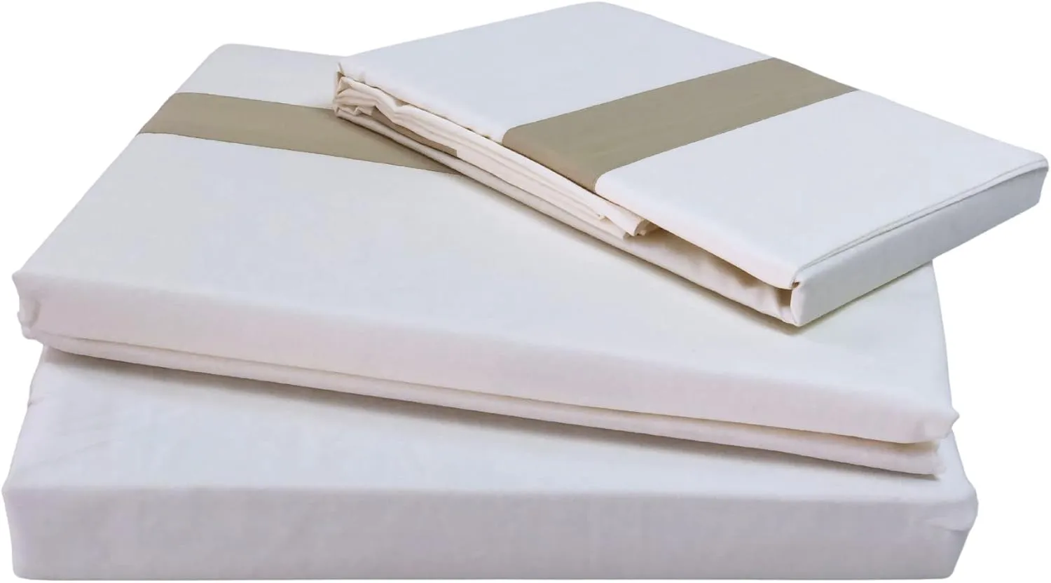 Chezmoi Collection Portofino 4-Piece 400 Thread Count Tencel Cotton Sheet Set - Applique Bordered - Silky Soft, Smooth, Breathable Cooling - King, Tan