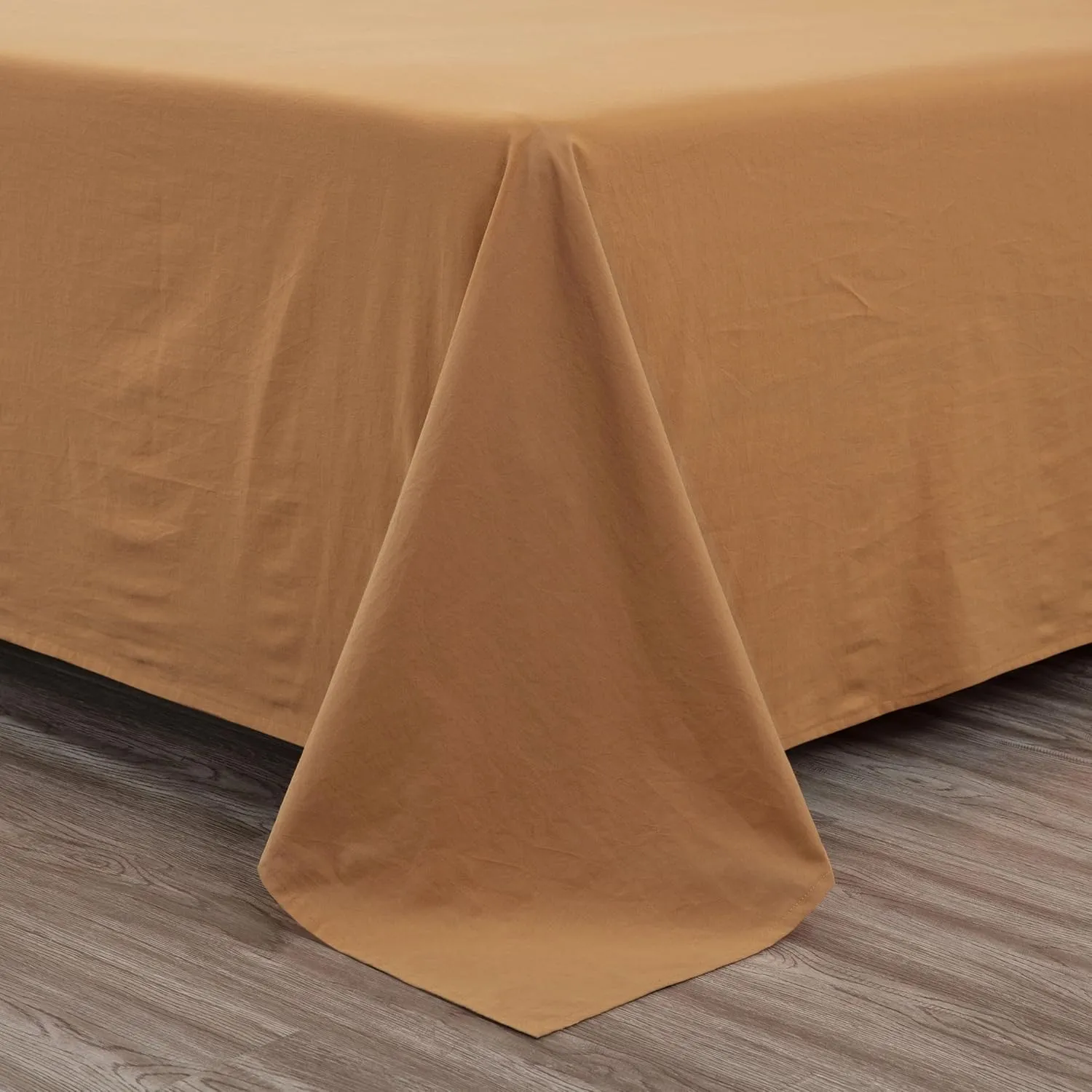 Chezmoi Collection Solid Caramel 100% Washed Cotton Bed Sheet Set Queen Size, 4-Piece Luxury Soft Breathable 16-Inches Deep Pocket Sheets and Pillowcases Set
