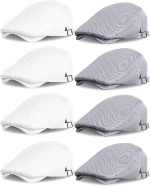 Chuarry 8 Pack Men's Mesh Flat Cap Breathable Summer Newsboy Hat Cabbie Driving Hats for Men
