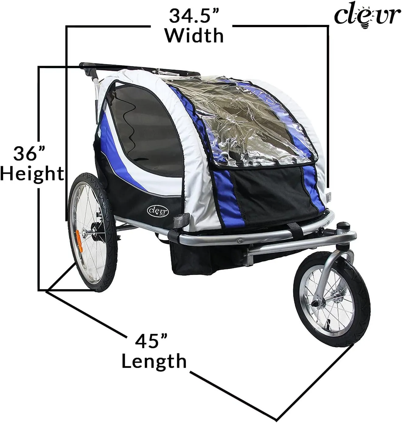 ClevrPlus Deluxe 3-in-1 Double 2 Seat Bicycle Bike Trailer Jogger Stroller for Kids Children | Foldable Collapsible w/Pivot Front Wheel