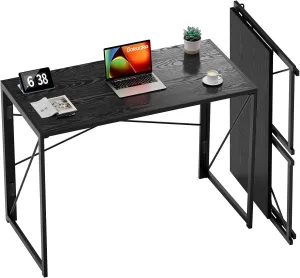 Coavas Folding Desk 39.4 inch Foldable Small Portable Computer Desks, Spaces Saving Writing Sturdy Table for Bedroom, Home Office, Dorm, Apartment, Pre Assembled, Black Wood