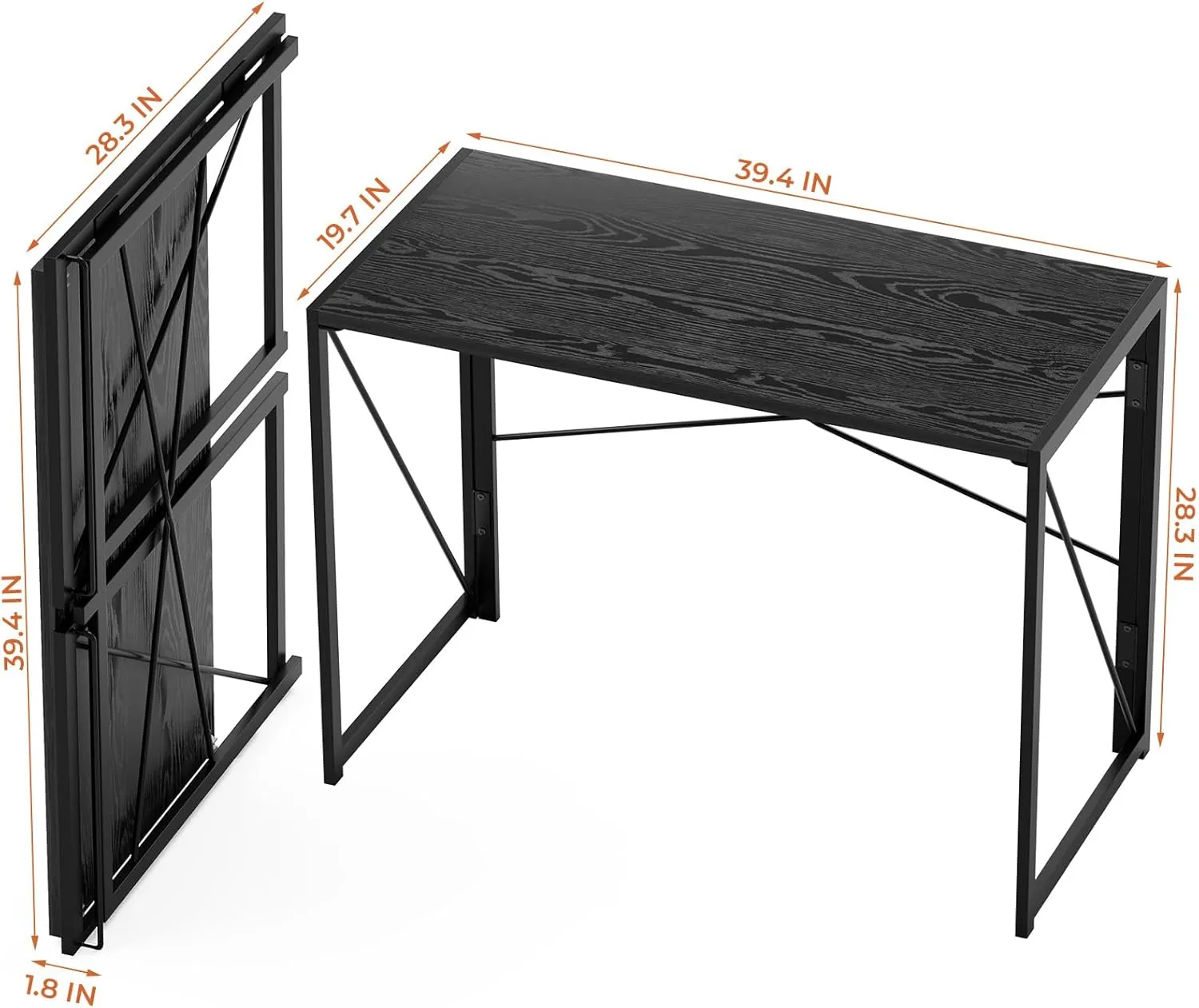 Coavas Folding Desk 39.4 inch Foldable Small Portable Computer Desks, Spaces Saving Writing Sturdy Table for Bedroom, Home Office, Dorm, Apartment, Pre Assembled, Black Wood