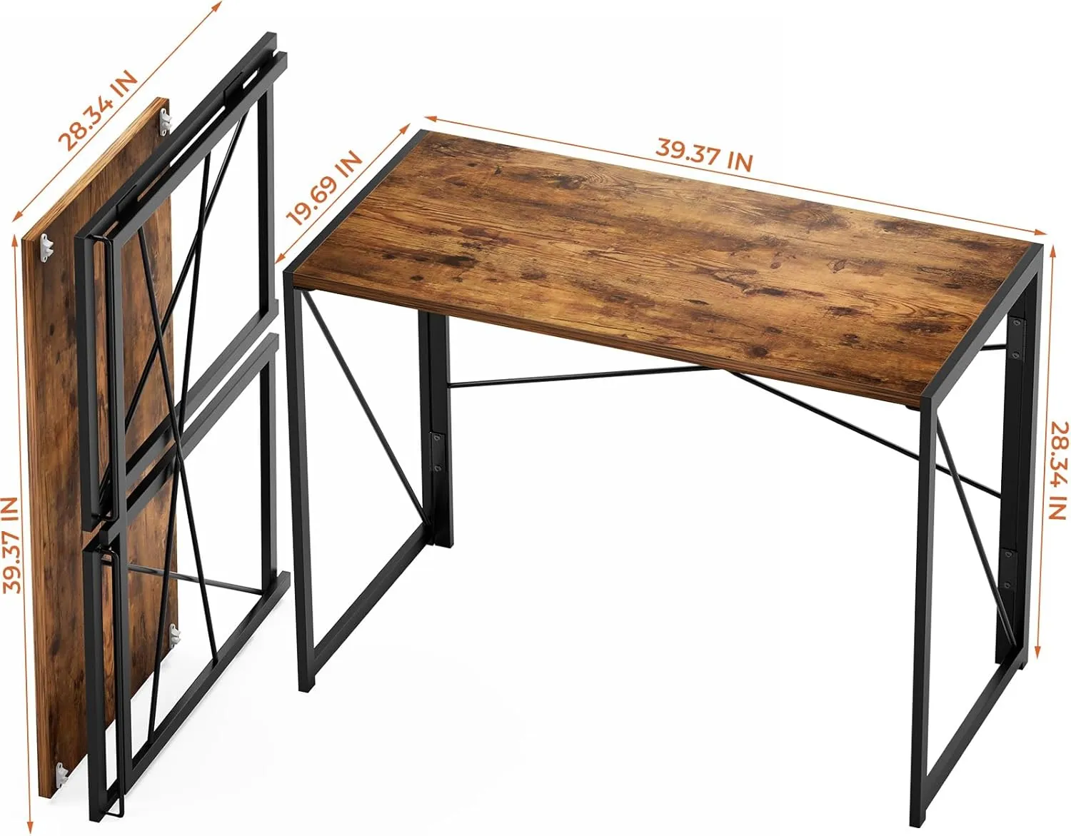 Coavas Small Folding Desk, No Assembly Required Computer Desks, 39.4 inch Spaces Saving Foldable Table for Bedroom, Home Office, Dorm, Apartment, Slippy Vintage Brown